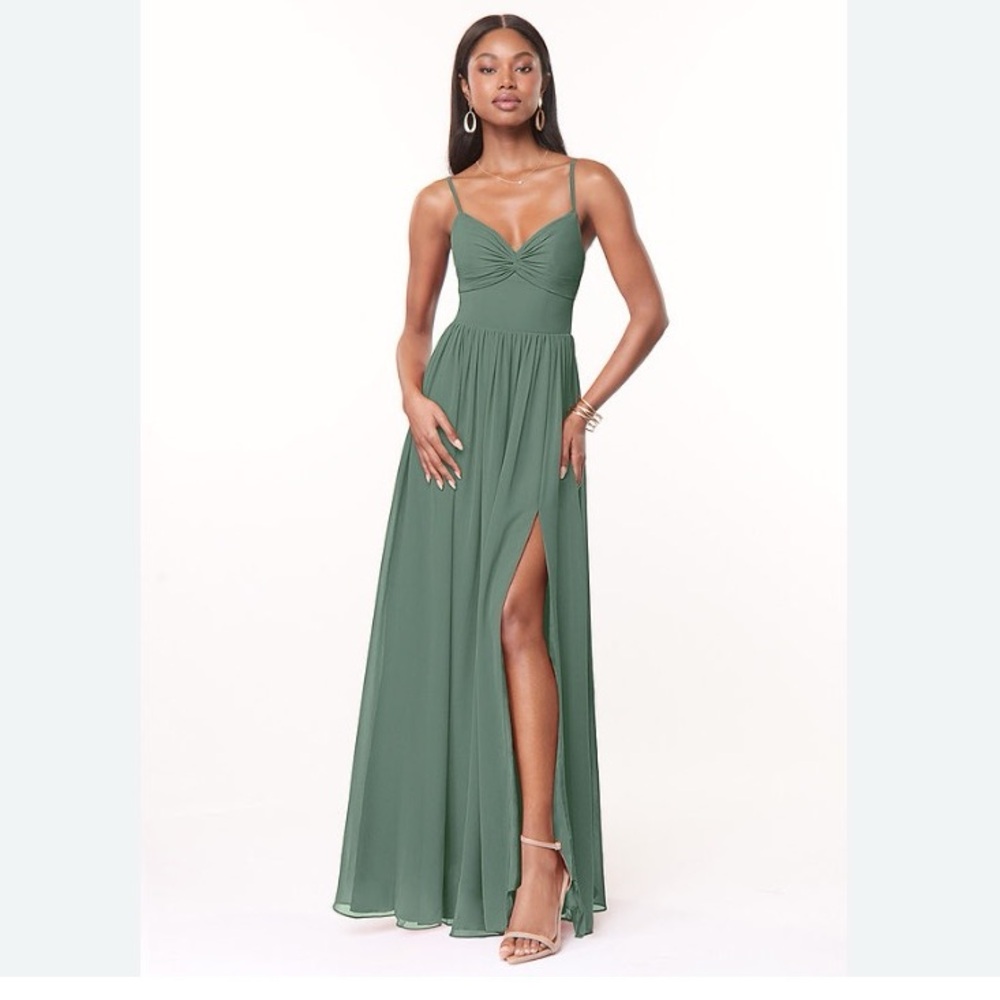 Azazie Zeya Bridesmaids Dress in Eucalyptus Green, Size 0